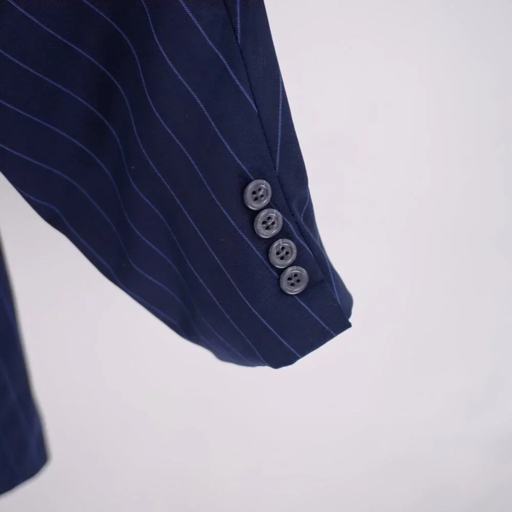 Tommy Hilfiger Blue Striped Wool 2 Piece Suit 46R 40 / 28.5 3 Button High Rise P